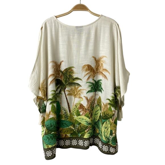 JM Collection Linen Blend Tropical Retreat Top Women XXL Green Coastal Lagenlook - Picture 2 of 10